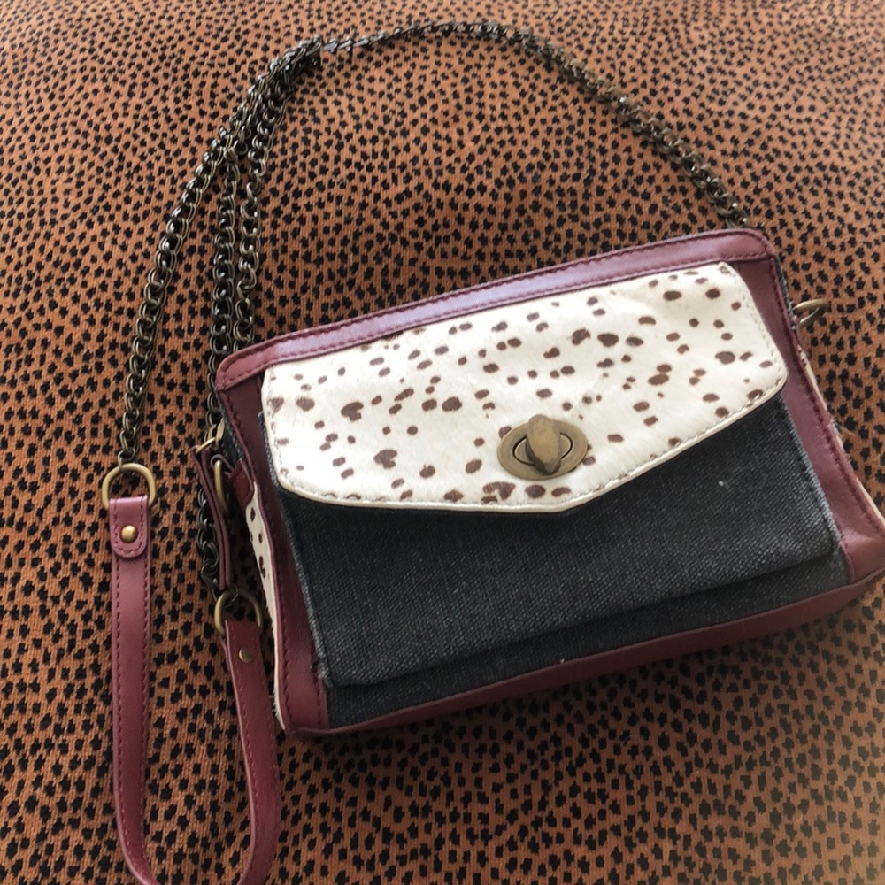 Anthropology Leather Calf Hair Jean Crossbody bag